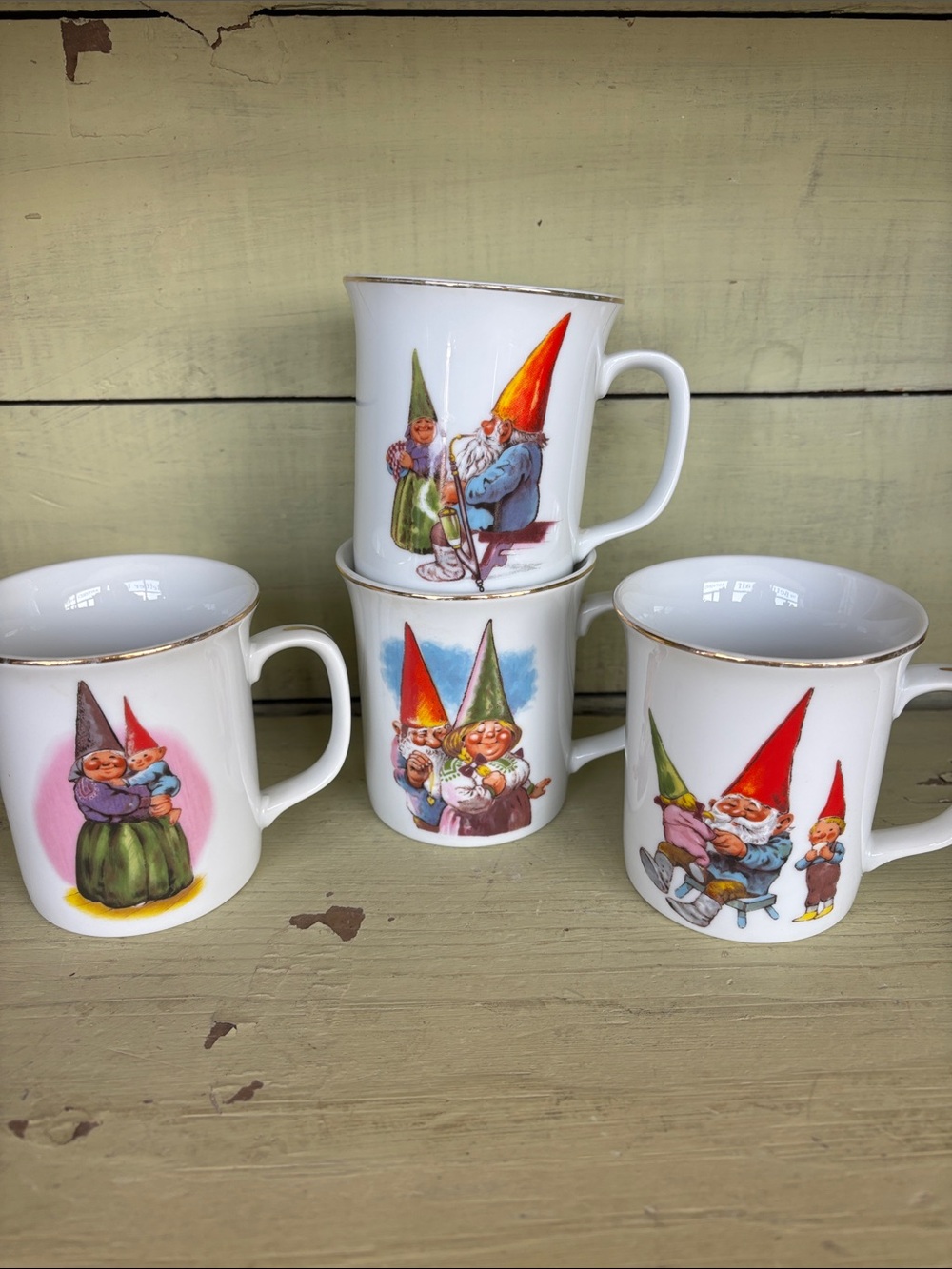 Vintage 1982 Rien Pourtvliet Gnomes mug set of four